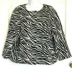 Chicos 3 jacket zebra print full zip pockets long kimono sleeves lined